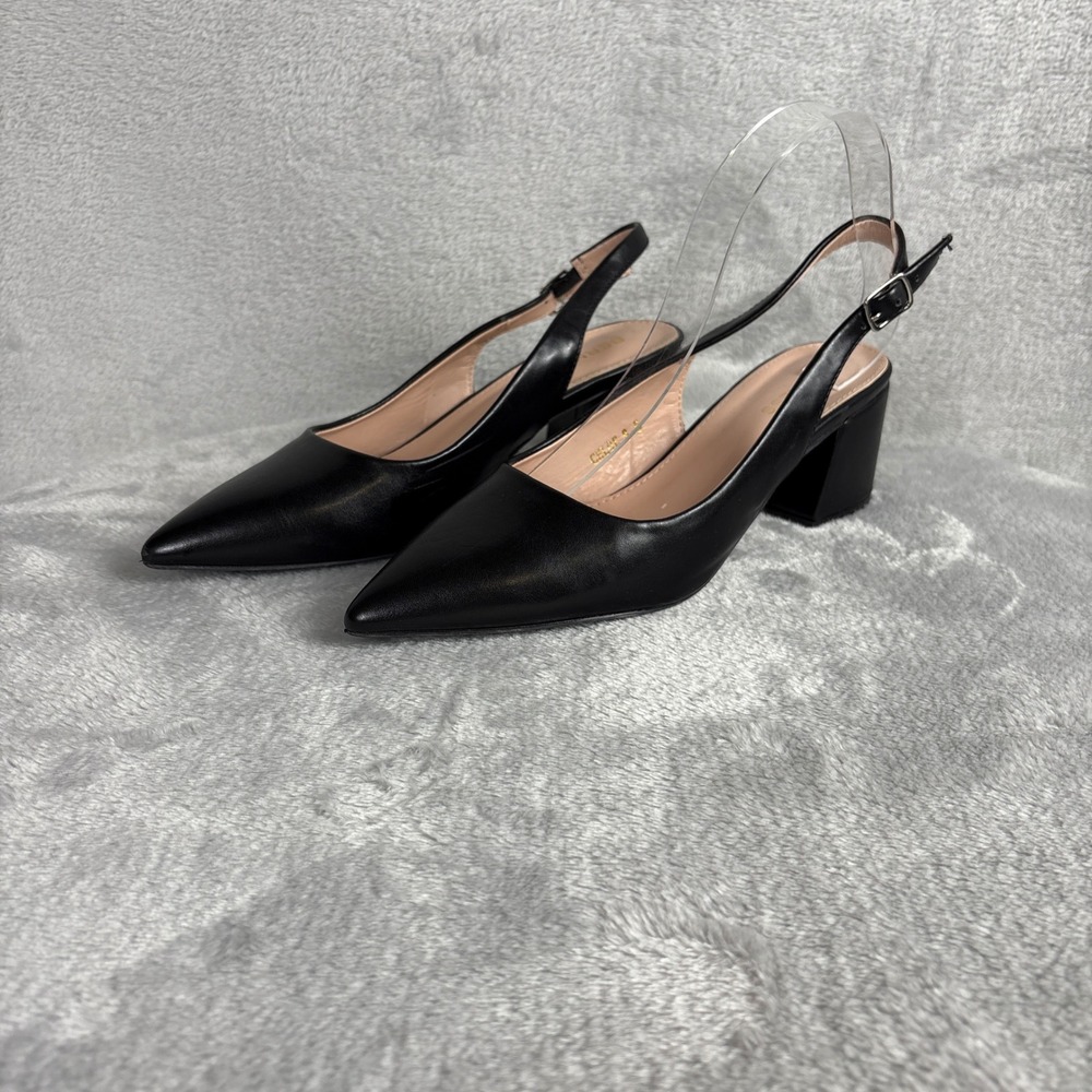 Berness Chloe Slingback Pumps 8.5 Black Pointed Toe Block Heel Dress Shoes